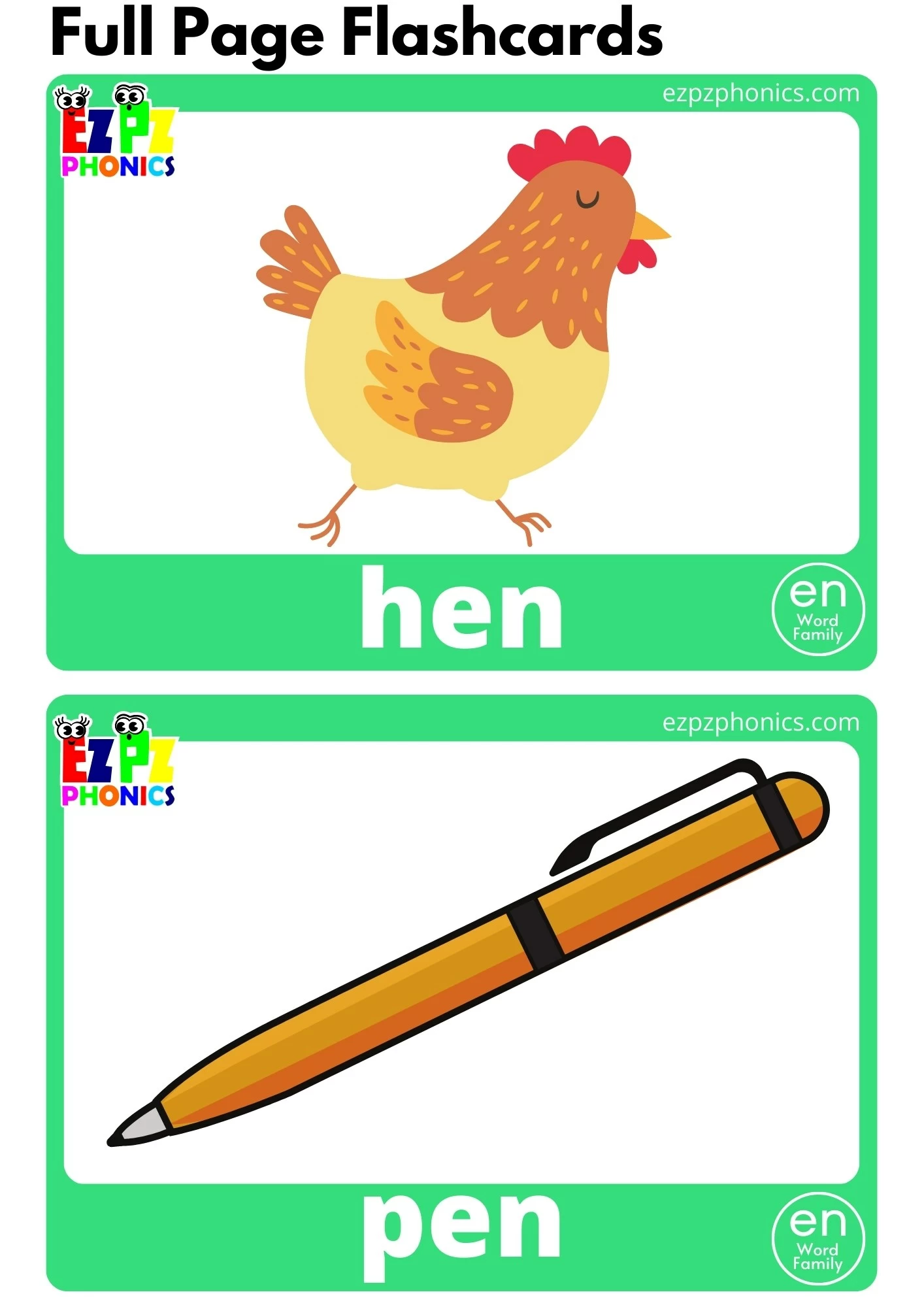 EN Word Family Full Page Flashcards With Words Free PDF Download or View Online Phonics Flashcards Pack Great for Homeschool and Kindergarten Students